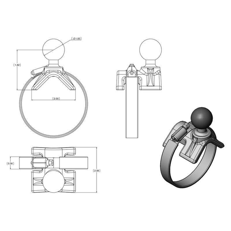 RAM® Double Ball Strap Hose Clamp Mount with Round Plate - Medium (RAM-B-108U)